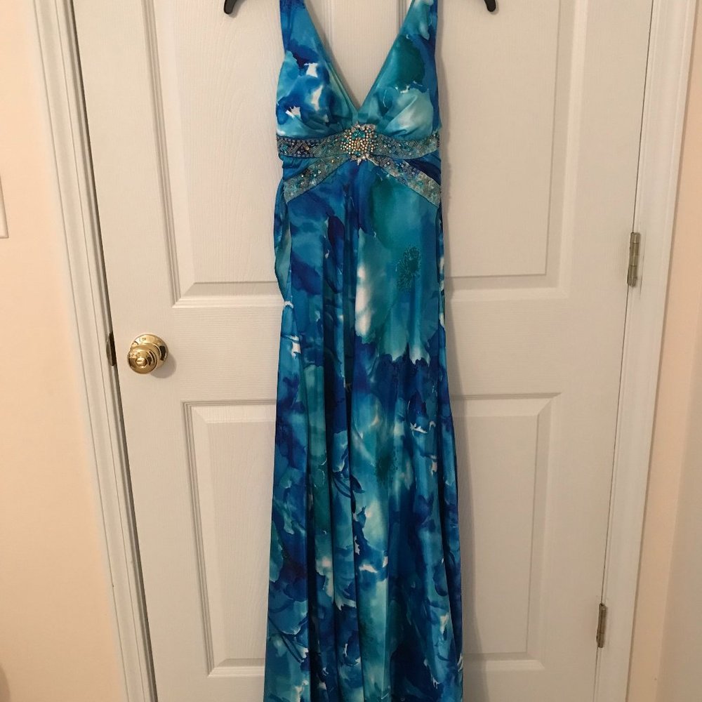 Mas Querade Long Multi-Colored Blue Dress